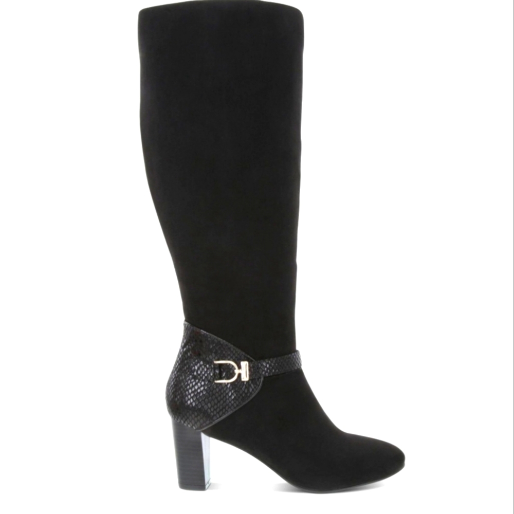 KAREN SCOTT Womens NEW Sharonn Black Knee-High Boots Snake-print Accent | Sz 6.5